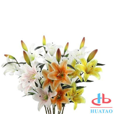 China Escolha 3 flores artificiais impermeáveis das flores do lírio das cabeças para o casamento fábrica